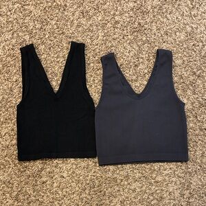 Women's V-Neck Crop Tank Top - Black and Charcoal